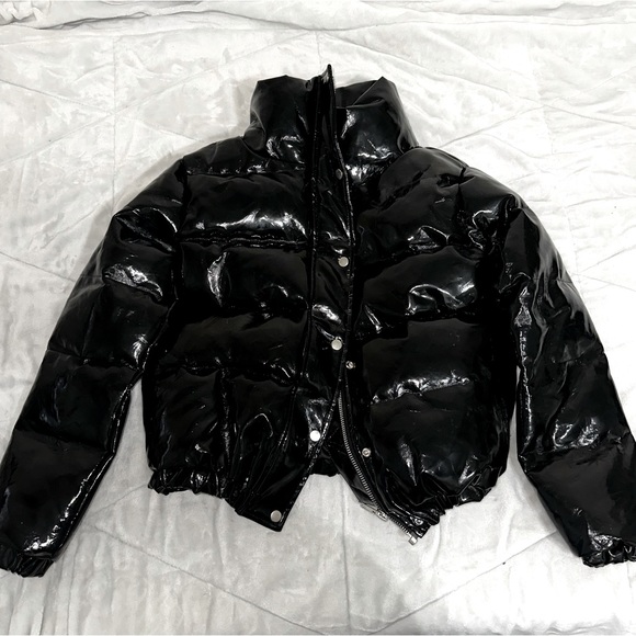 Miss Pap Black Vinyl Puffer Jacket - Picture 1 of 6